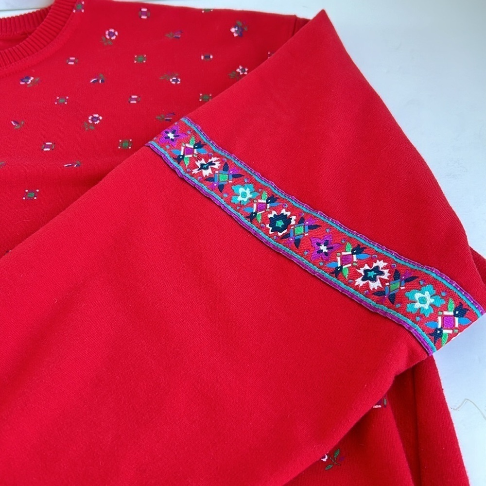 Vintage 80s Blast Blues red crewneck sweatshirt floral ribbon grandma core - Picture 15 of 15